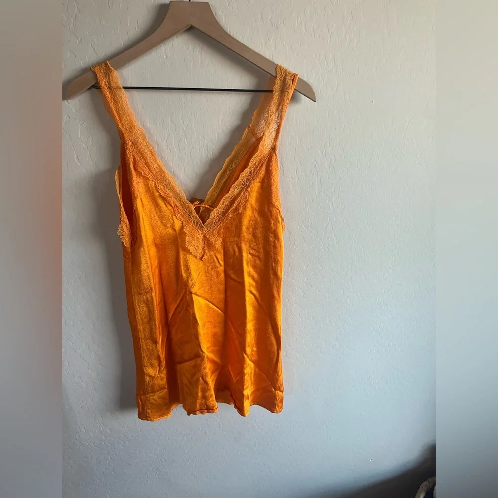 Zara Orange Contrasting Lace Satin Effect Mini Dress Size M Sexy Festival Vacay - Picture 5 of 6